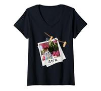 Femme Chat Sorara_002 Mélange rose et siamois T-Shirt avec Col en V