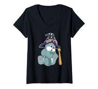 Femme Chat Sorcier Baguette Magique T-Shirt avec Col en V