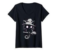 Femme Chat Sorcière Halloween | Witchy Witchcore Wicca Sorcellerie T-Shirt avec Col en V