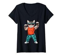 Femme Chat Sport Animal T-Shirt avec Col en V