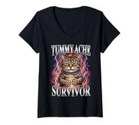 Femme Chat survivant aux maux de Ventre T-Shirt avec Col en V