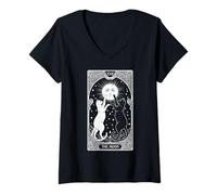 Femme Chat Tarot The Moon Art Nouveau Vintage Funny Feline Cats T-Shirt avec Col en V