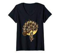 Femme Chat tigré empilé sur Un Balai de sorcière Volante T-Shirt avec Col en V