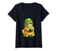 Femme Chat tigré Orange St Patrick - Leprechaun Irlandais T-Shirt avec Col en V