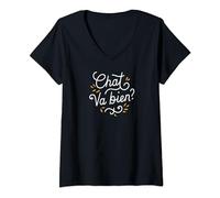 Femme Chat va bien T-Shirt avec Col en V
