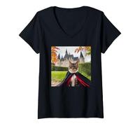 Femme Chat Vampire d'halloween dans Une Cape T-Shirt avec Col en V