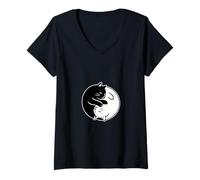 Femme Chat Yin-Yang Design Minimaliste T-Shirt avec Col en V