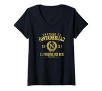 Femme Château de Fontainebleau France La Demeure des Rois Vieilli T-Shirt avec Col en V