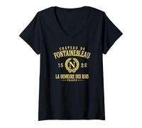 Femme Chateau de Fontainebleau Francia 1528 La Demeure des Rois T-Shirt avec Col en V