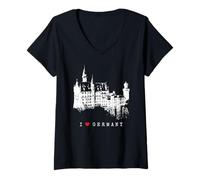 Femme Château de Neuschwanstein Vintage Bavière I Love Germany T-Shirt avec Col en V