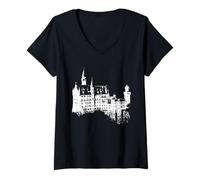 Femme Château de Neuschwanstein Vintage Bavière I Love Germany T-Shirt avec Col en V