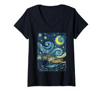 Femme Château d'Édimbourg Écosse Nuit étoilée Art Histoire Cadeau T-Shirt avec Col en V