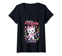 Femme Chaton Maths Rock Star Rockin' Numbers Funny Kids T-Shirt avec Col en V