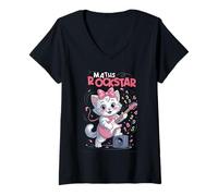 Femme Chaton Maths Rock Star Rockin' Numbers Funny Kids T-Shirt avec Col en V