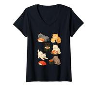 Femme Chats britanniques à poil court avec de jolis rouleaux de sushi T-Shirt avec Col en V