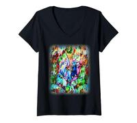Femme Chats colorés et colorés T-Shirt avec Col en V