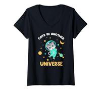 Femme Chats D Un Autre Univers Humour De L Espace T-Shirt avec Col en V