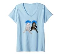 Femme Chats Dansants Drôles Bonnets Douche T-Shirt avec Col en V