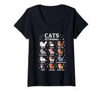 Femme Chats de Noël Mignon Kawaii Noël 2025 félin T-Shirt avec Col en V
