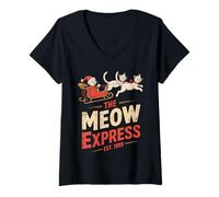 Femme Chats de Noël Vintage drôles - Retro The Meow Express T-Shirt avec Col en V