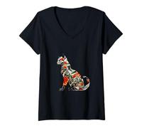 Femme Chats en Origami Japonais T pour Les propriétaires de Chats T-Shirt avec Col en V
