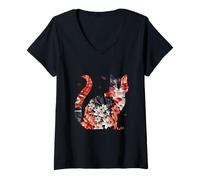 Femme Chats en Origami Japonais T pour Les propriétaires de Chats T-Shirt avec Col en V