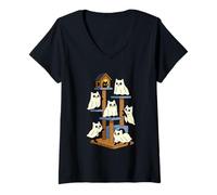 Femme Chats fantômes Amusants pour Halloween T-Shirt avec Col en V