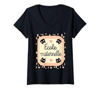 Femme Chats Filles Jeunes Enfants École Maternelle T-Shirt avec Col en V