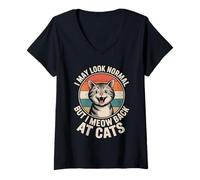 Femme Chats I May Look Normal But I Meow Back at Cats Chat T-Shirt avec Col en V