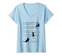Femme Chats Mignons Jouent Avec Des Partitions - Femmes et Enfants T-Shirt avec Col en V