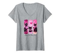 Femme Chats Noirs Super Mignons avec cœurs Roses Love Best Cat Mum Ever T-Shirt avec Col en V
