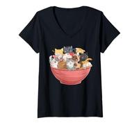 Femme Chats Réconfort Câlins dans Bol Rose T-Shirt avec Col en V