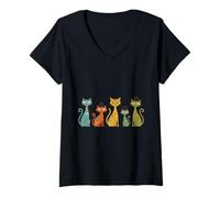 Femme Chats rétro de l'ère Atomique Moderne du Milieu du siècle T-Shirt avec Col en V