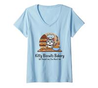 Femme Chats Tshirt Kitty Boulangerie De Pâtisserie Femmes Hommes T-Shirt avec Col en V