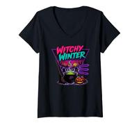 Femme Chaudron de cimetière Effrayant d'hiver sorcière T-Shirt avec Col en V