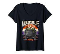 Femme Chaudron Life Brewing Halloween T-Shirt avec Col en V