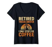 Femme Chauffeur de camion à la retraite, amateur de café, style vintage T-Shirt avec Col en V