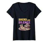 Femme Chaussettes et Silence Cozy Introvert Relax Design T-Shirt avec Col en V