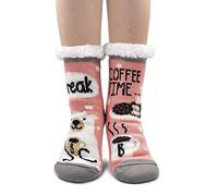 Femme Chaussons Chaussettes Hiver Maison Épaisse Chaussettes de Pantoufle avec semelle Antidérapantes Doublée Fourrure Sherpa Motif Animal Fantaisie Cadeau pour Noël 1 Paire,Ours polaire rose,35-41