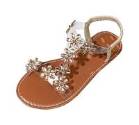 Femme Chaussure Sandales Été Confortable Assouplisseur Cuir Chaussure Professionnel Strass d'été pour dames avec fleurs de ligne plate avec pantoufles de sandales grande taille Home(Gold, 39)