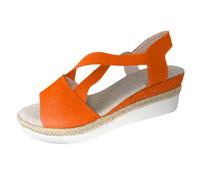 Femme Chaussure Sandales Été Confortable Sandales femme à bout ouvert avec bande élastique et plateforme épaisse design romain tressé talon moyen et intérieur confortable pour été(Orange, 38)