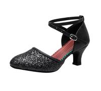 Femme Chaussures De Danse Latine Grande Taille Escarpins Bout Rond Talon Carré Bride Cheville Boucle Mode Paillettes Talons Hauts pour Spectacle sur Scène