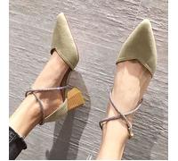 Femme Chaussures Talons Hauts Pointu Pointu Sauvage Nouvelle Fée Croix Sangle Talon Épais Sandales Mi-Talon Femmes Été Talon Épais 37