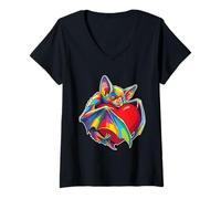 Femme Chauve-Souris étreignant la Saint-Valentin en Forme de cœur, Couleur cœur, créatures Arc-en-Ciel T-Shirt avec Col en V