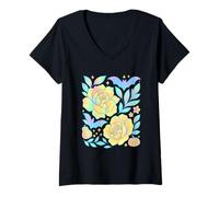 Femme Chauve-Souris Pastel Citrouille Fleur Halloween Enchantement Art T-Shirt avec Col en V