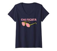 Femme Che Figata Inscription Italienne avec Lunettes de Soleil rétro T-Shirt avec Col en V