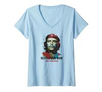 Femme Che Guevara Révolution Rebelle Dessin Cuba Communiste T-Shirt avec Col en V