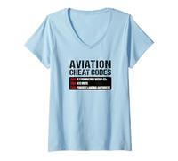 Femme Cheat Codes Humour Pilote Avion Transpondeur T-Shirt avec Col en V