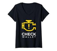 Femme Check Wallet Dad Car Engine Light Mechanic Humour T-Shirt avec Col en V