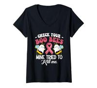 Femme Check Your Boo Bees Le Mien a essayé de me Tuer Un Cancer du Sein T-Shirt avec Col en V